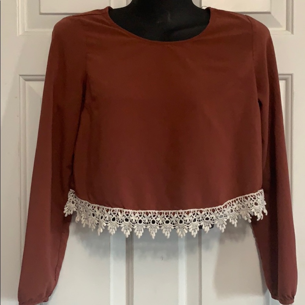 Forever 21 burnt orange shirt with lace trim